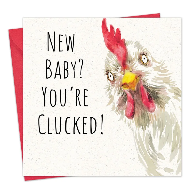 Watercolor Chicken Pun Card for New Baby News