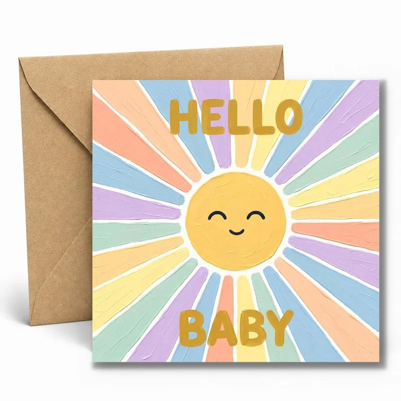 Pastel Rainbow Sunshine Card: Hello Baby Greeting