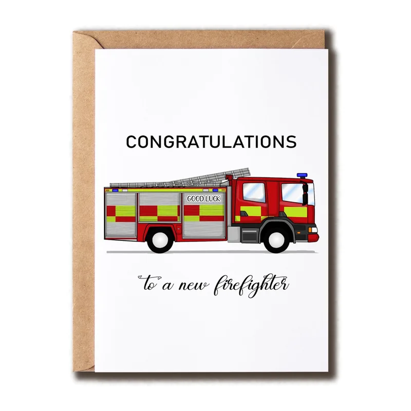 Fire Engine Good Luck Card for a New Firefighter