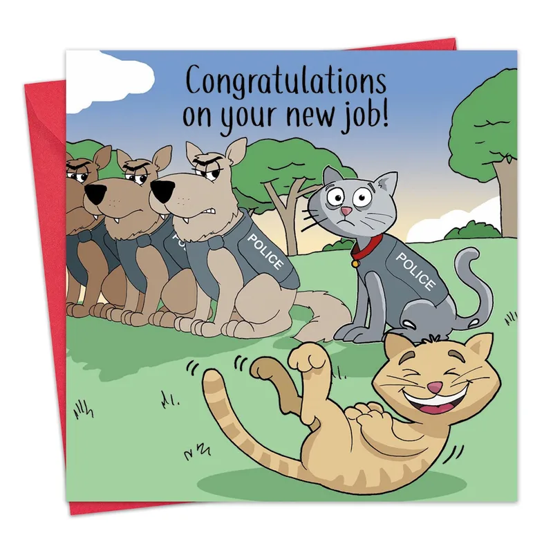 Cat Police Card: Funny New Job Congrats Card