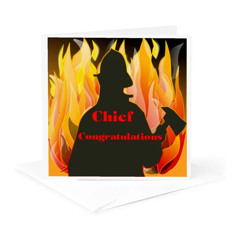 Fire Chief Promotion Card: Black Silhouette and Flames
