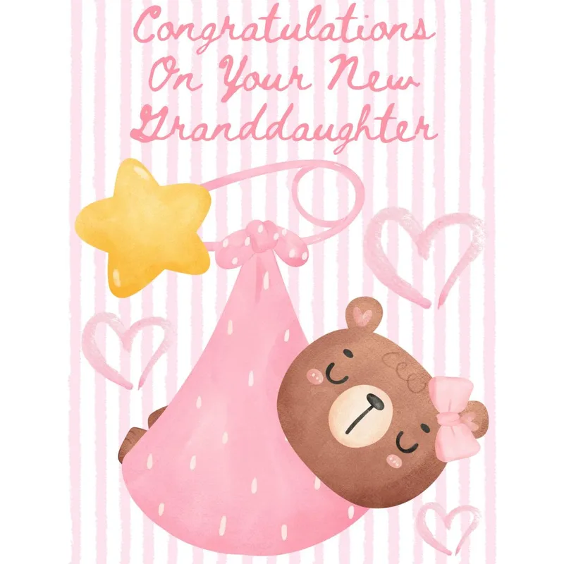 Congratulations On Your New Granddaughter Card: Pink Teddy Bear Design