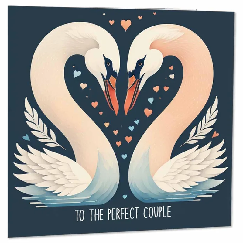 Perfect Couple Card: Swans Forming a Heart for Two