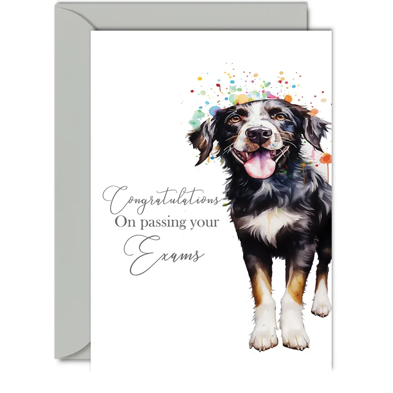 Congrats Dog Card for Exam Success with Watercolor Art