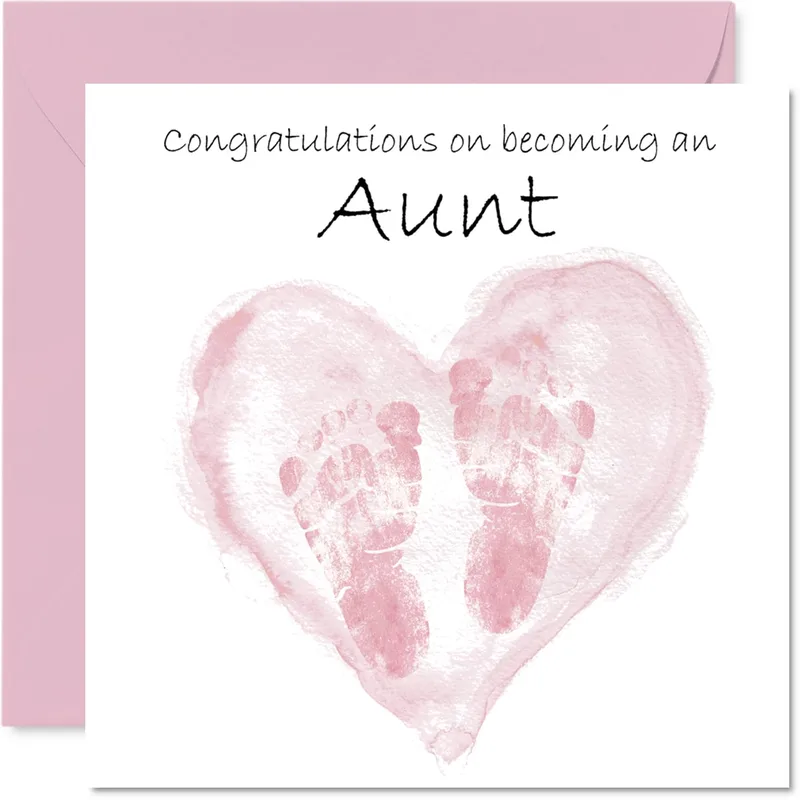 Becoming an Aunt Card with Pink Watercolor Footprints