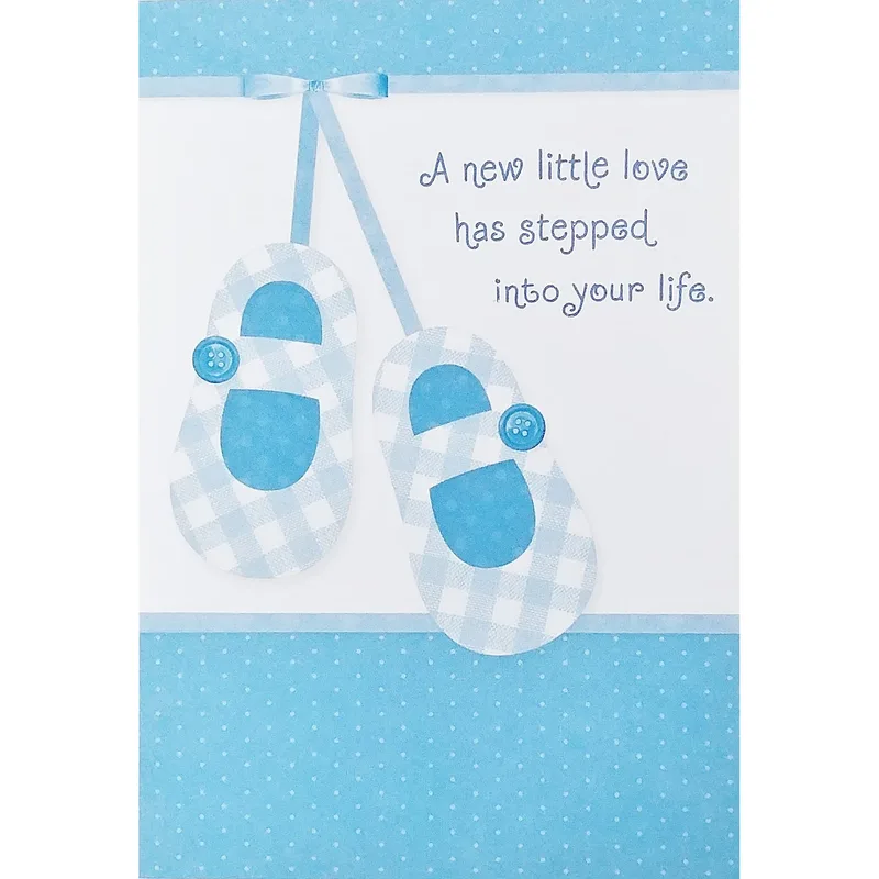 A New Little Card for a Baby Boy with Blue Gingham Shoes