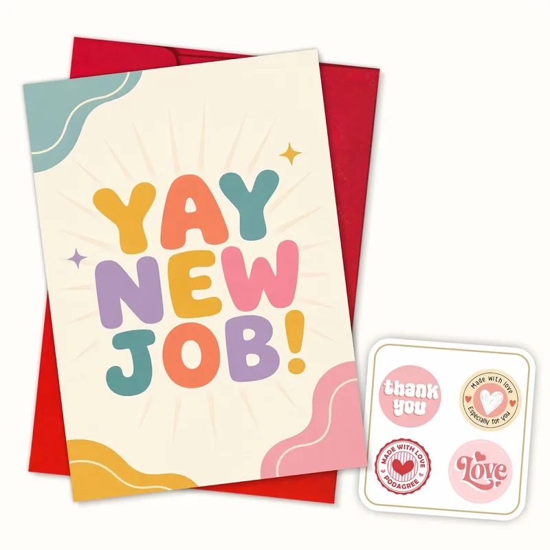 Yay New Job Card: Colorful Bubble Letters Celebrate Career Wins