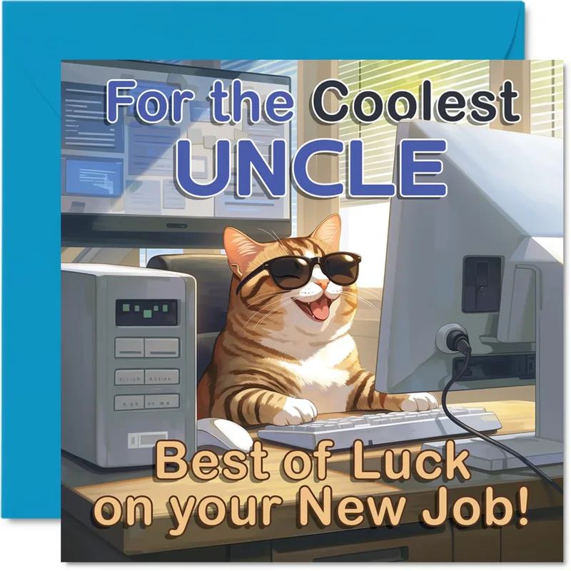 Coolest Uncle New Job Card for a Cat in Sunglasses