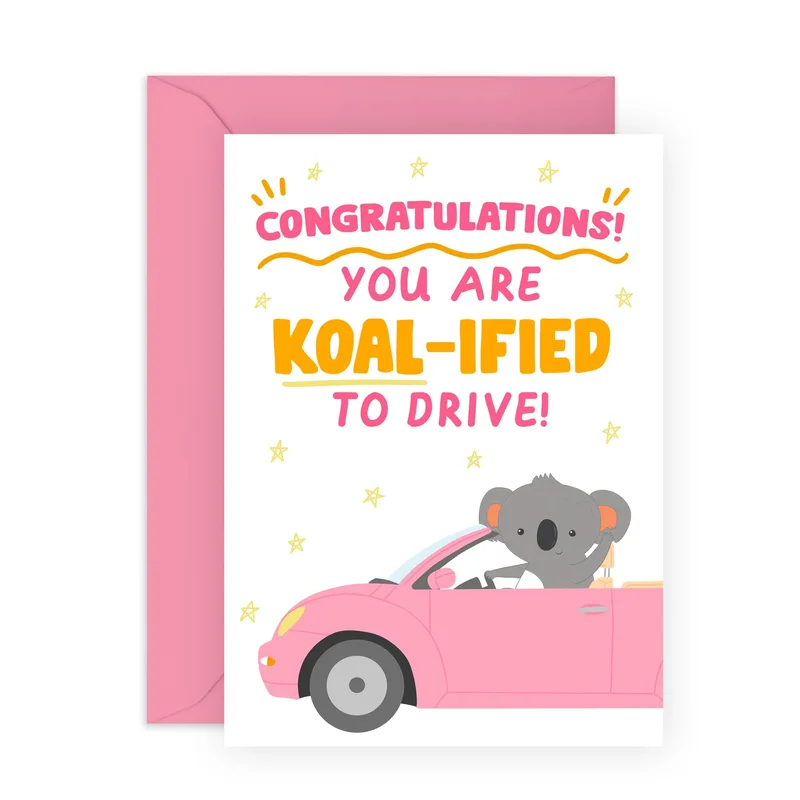 Koala Pink Car Congratulations Card for New Drivers