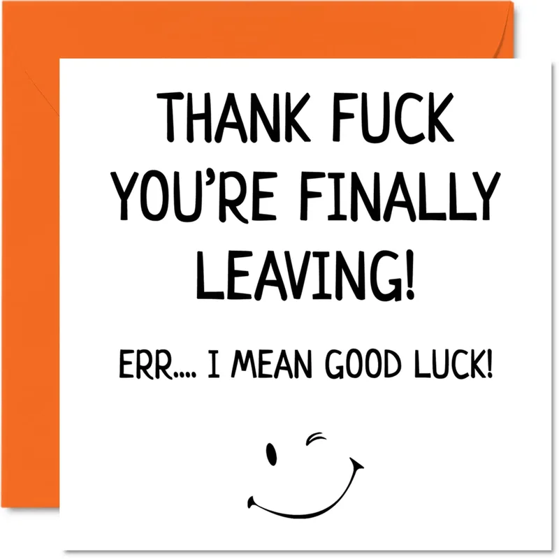 Border Winking Smiley Farewell Card features bold text