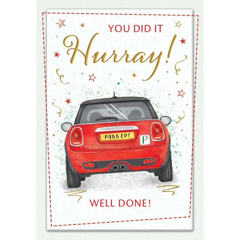 Car Driving Test Congratulations Card features a red car