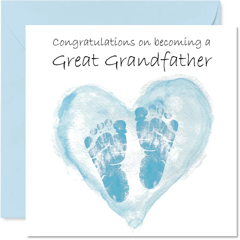 Blue Footprints Heart Card Celebrating New Great Grandfather Status