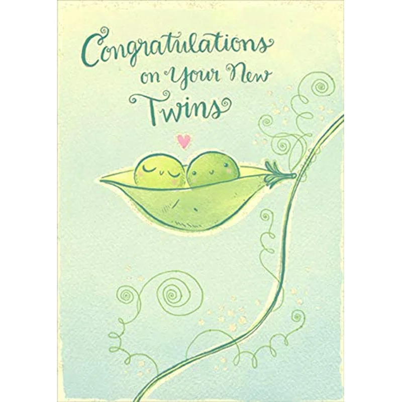 Two Peas Pod New Baby Card featuring sweet peas in a pod