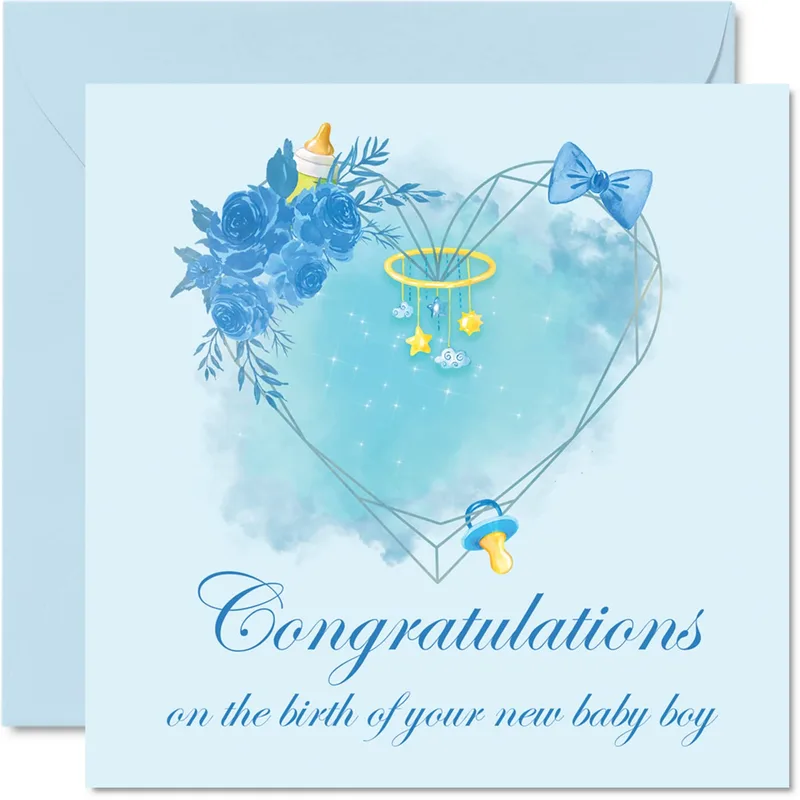 Roses Heart Pacifier New Baby Card for a Newborn Boy