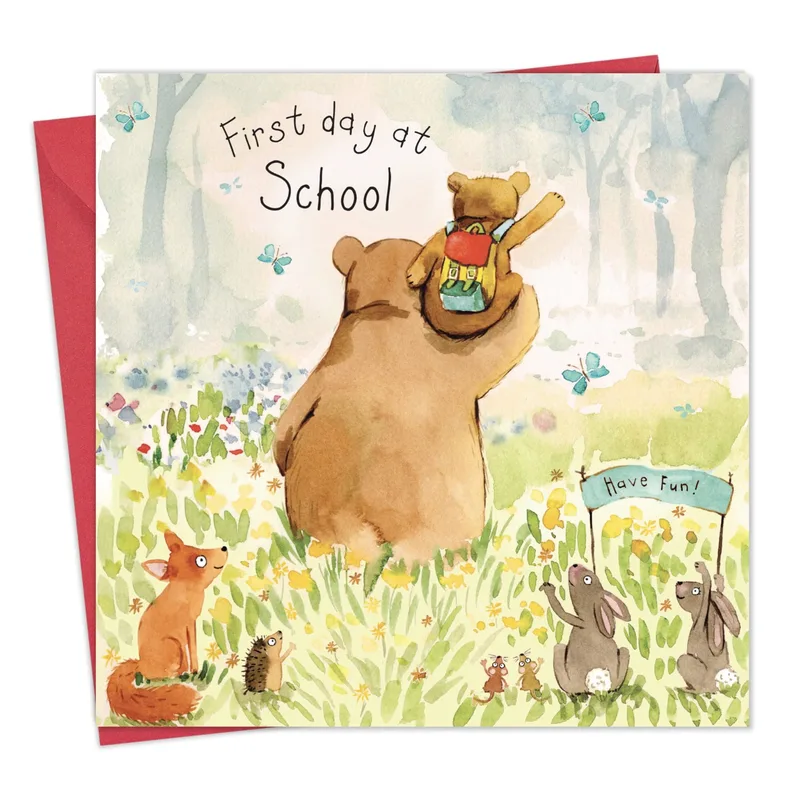 Bear Backpack Forest Good Luck Card for First Day of School