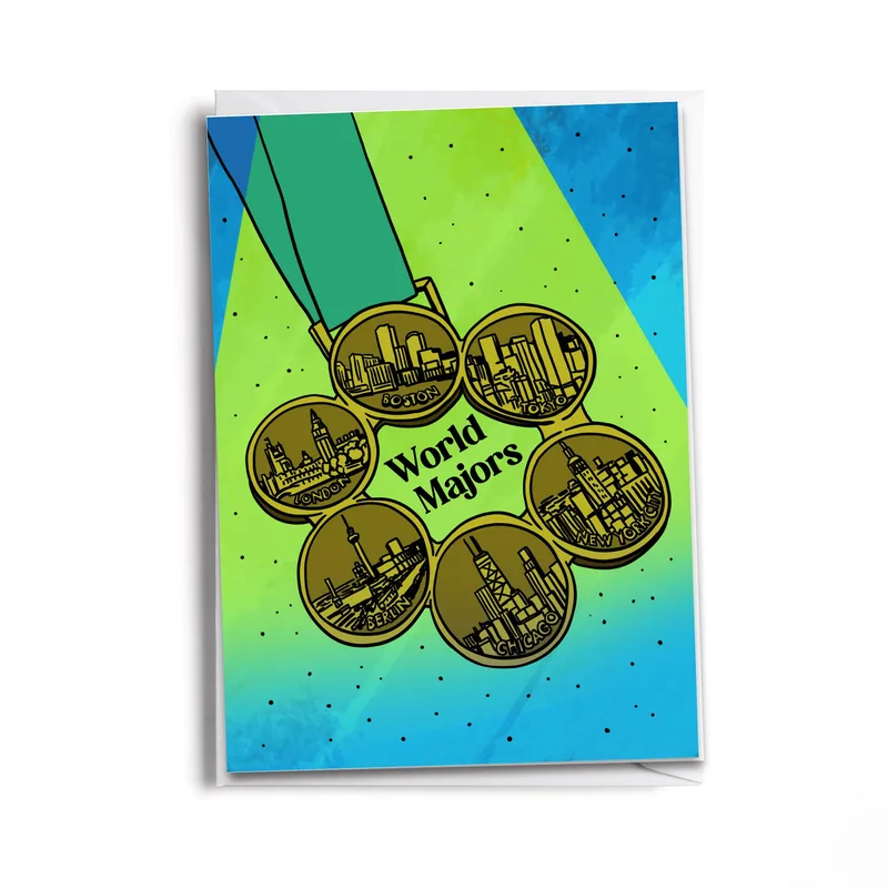 Gold Marathon Medals Blue Card featuring six gold medals