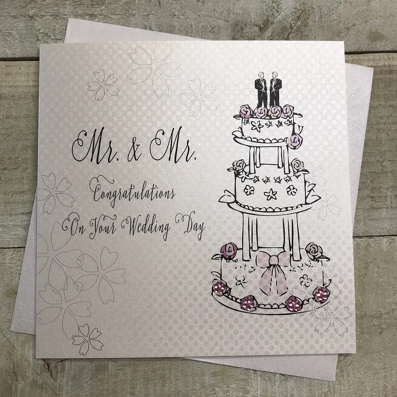 Grey Wedding Cake Drawing Card Celebrating Two Grooms