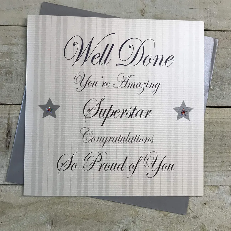 Stripes Star Badge Congratulations Card features Well Done