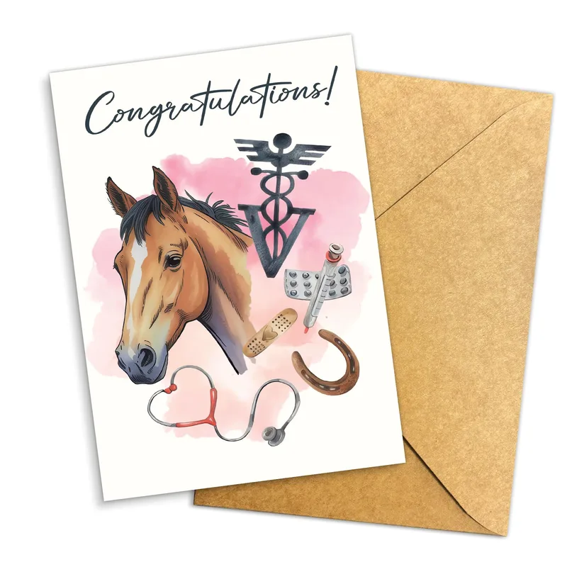 Horse Stethoscope Congratulations Card for New Vet Graduates