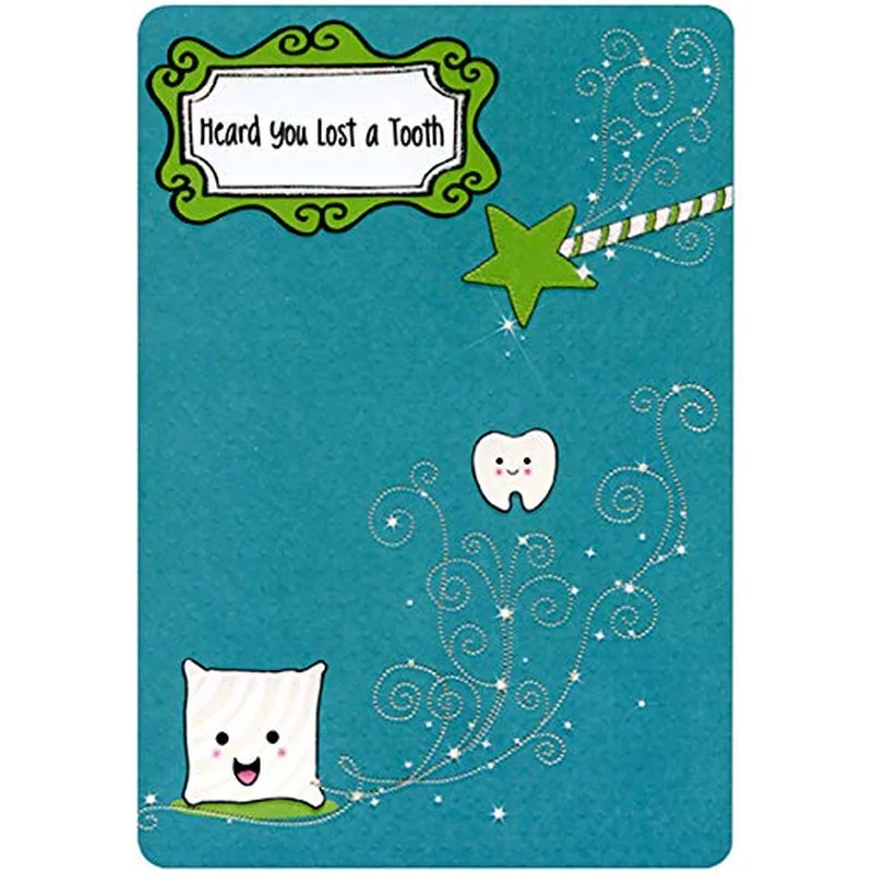 Teal Tooth Fairy Pillow Card features a smiling pillow