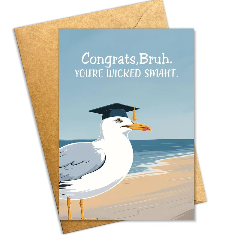 Wearing Graduation Cap Congratulations Card for the Smartest Seagull
