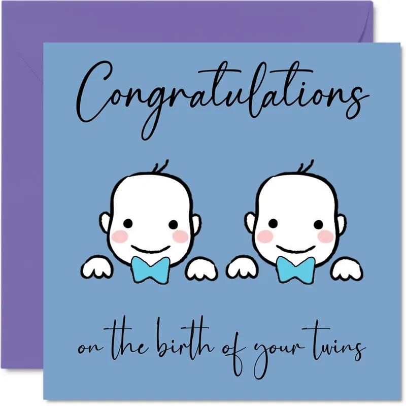 Two Babies Blue New Baby Card for Twin Boys