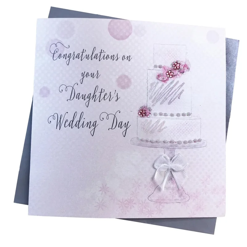 Pink Cake Bow Wedding Card for a Daughter's Special Day