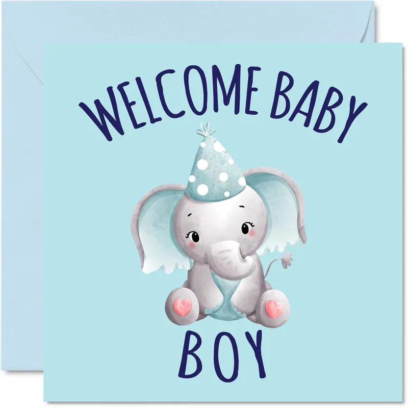 Elephant Party Hat New Baby Card for a Little Guy
