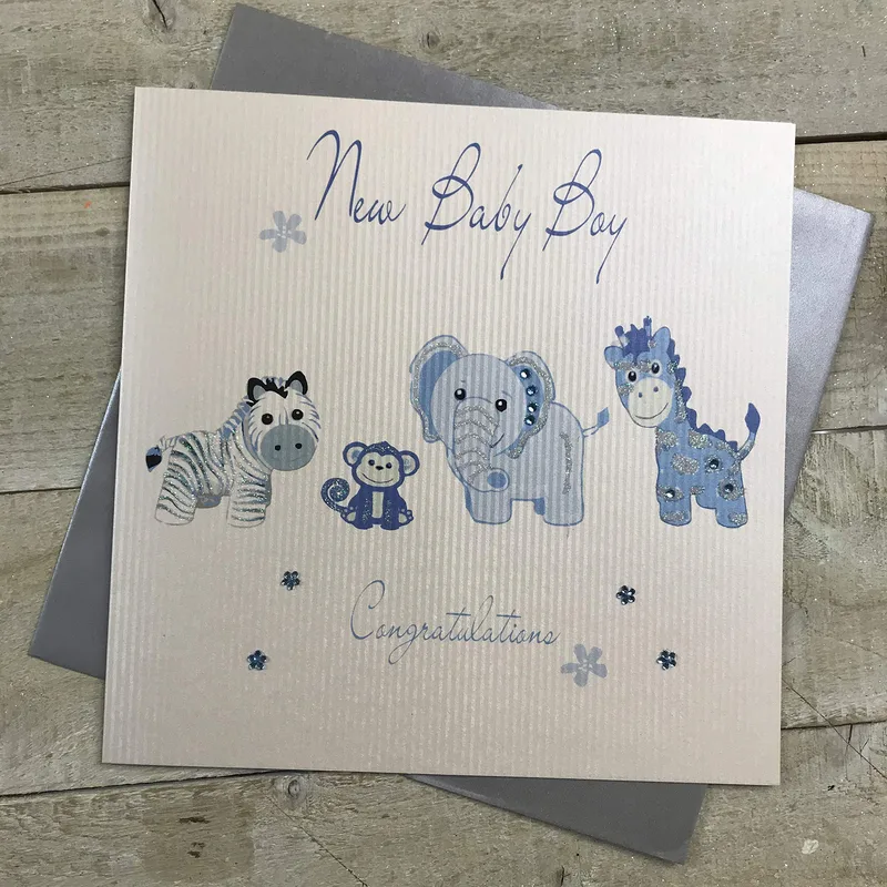Animals Blue Pattern New Baby Card for Safari Lovers
