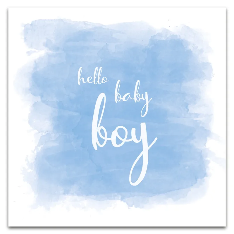 Blue Square New Baby Card: A Watercolor Welcome for a New Boy