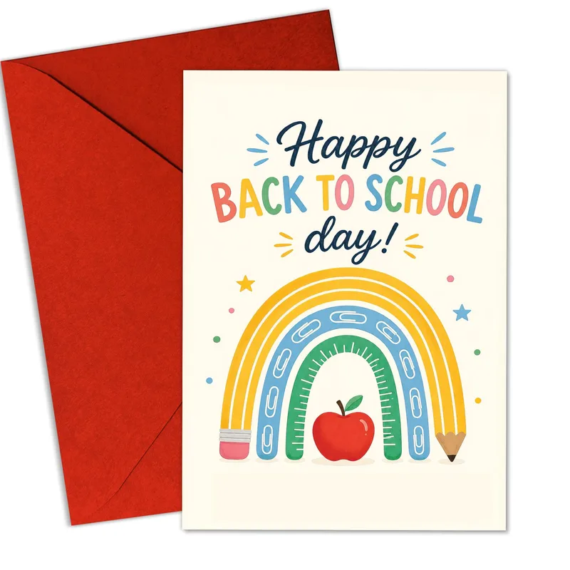 Rainbow with Apple Card: Back to School Greeting