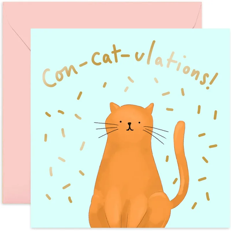 Cat Gold Confetti Congratulations Card – Greeting Card in natural