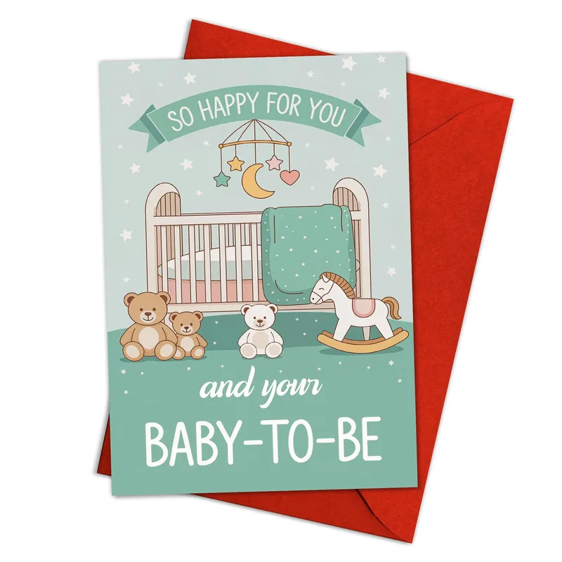 Crib Teddy Bears Pregnancy Card Celebrating New Beginnings