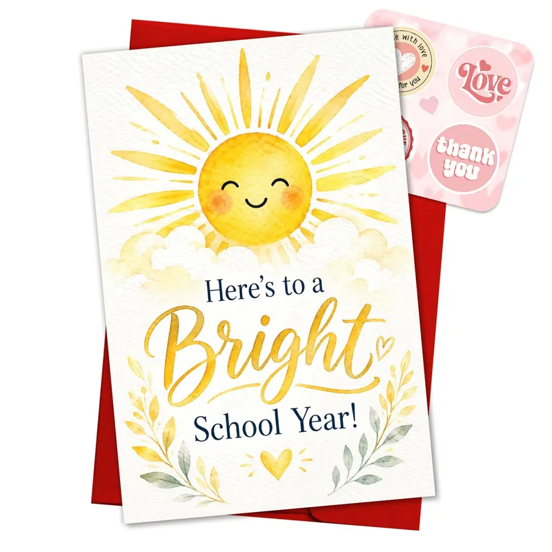 Smiling Sun Yellow Watercolor Card for a Bright School Year