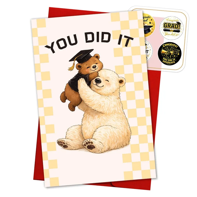 Graduate Hug Checkered Congratulations Card for Bear Lovers
