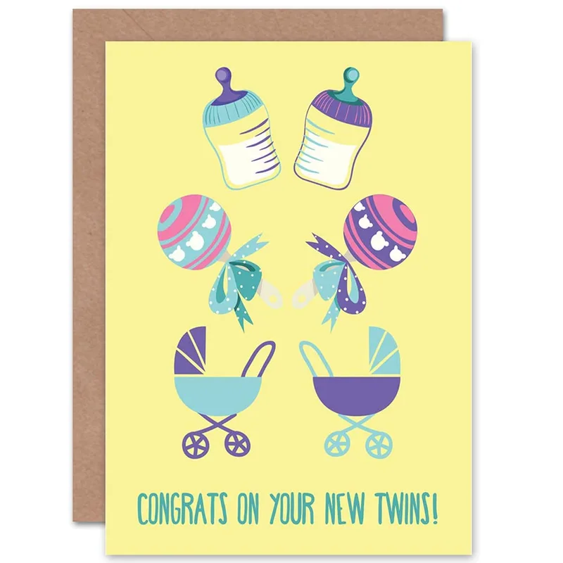 Baby Bottles Prams New Baby Card for Twin Parents
