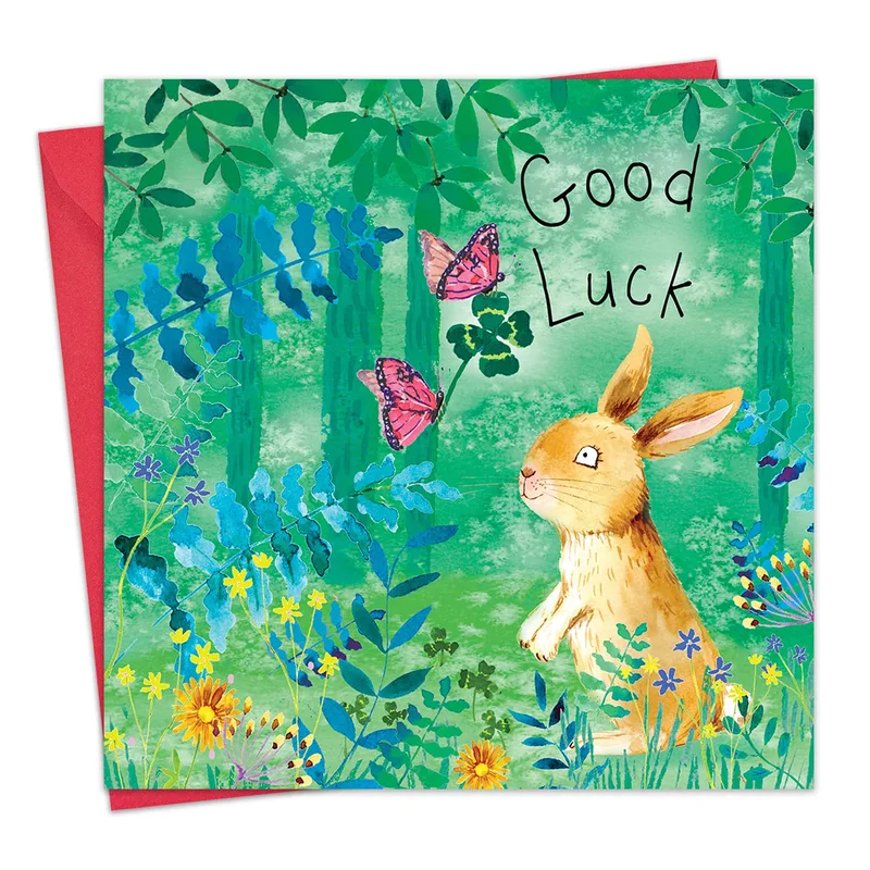 Rabbit Forest Butterflies Good Luck Card for New Opportunities