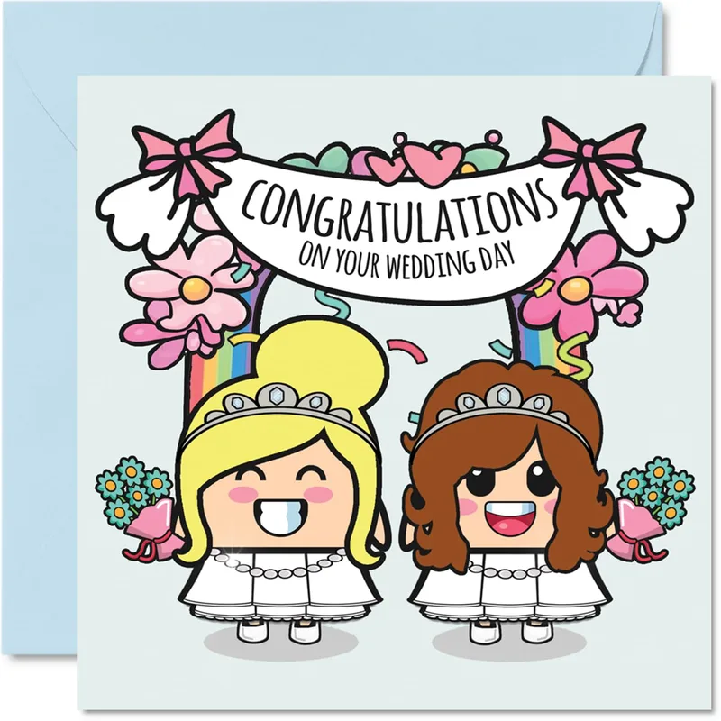 Brides Pink Flowers Wedding Card for LGBTQ+ Couples