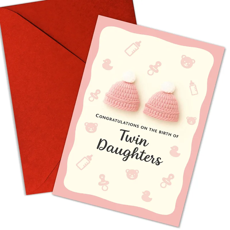 Baby Booties Pacifier New Baby Card for Twin Daughters