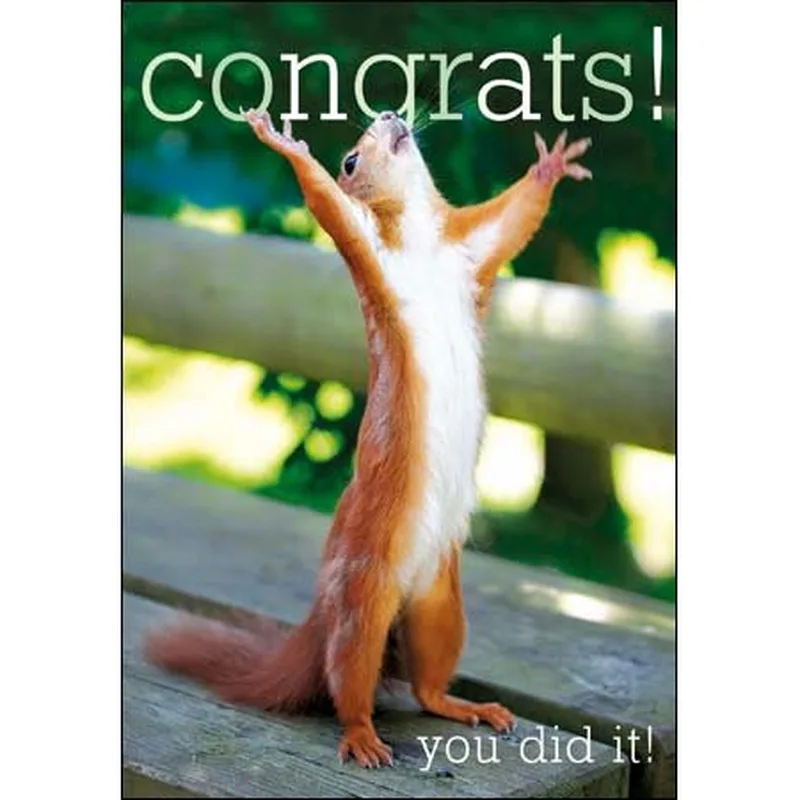 Squirrel Cheering Outdoors Congratulations Card for New Achievements