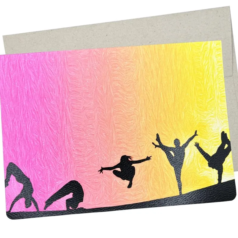 Pink Sunset Gymnast Silhouettes Card for Dance Recital and Competition