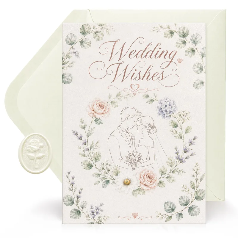 Sketch Cream Card Wedding Card for Elegant Floral Celebrations