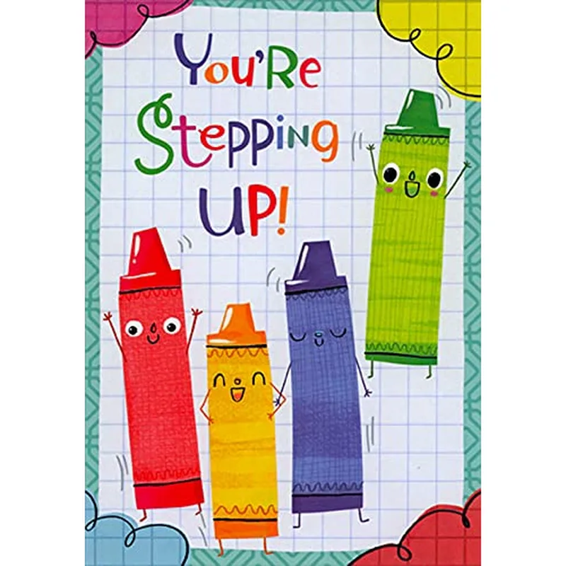 Four Colorful Crayons Card: You're Stepping Up! Next Grade Celebration
