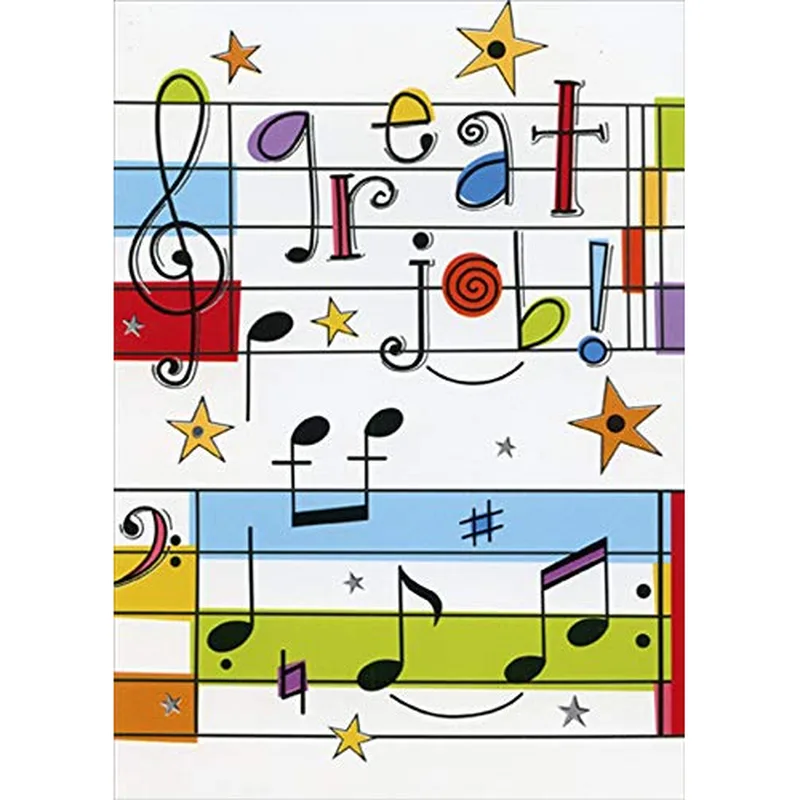 Colorful Musical Notes Card Celebrating a Great Job