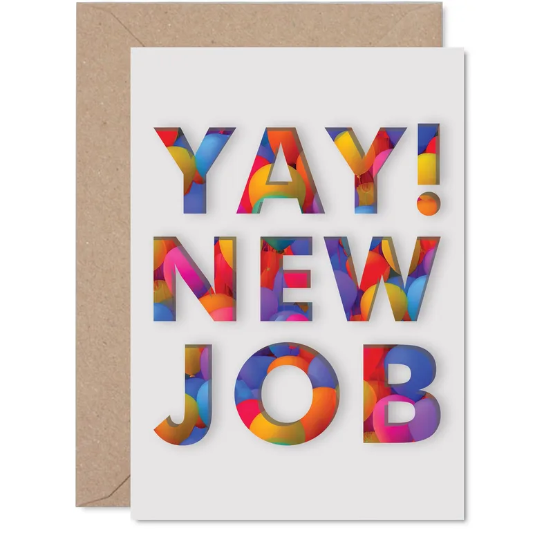 Colorful Letters Grey New Job Card: Yay New Job Design