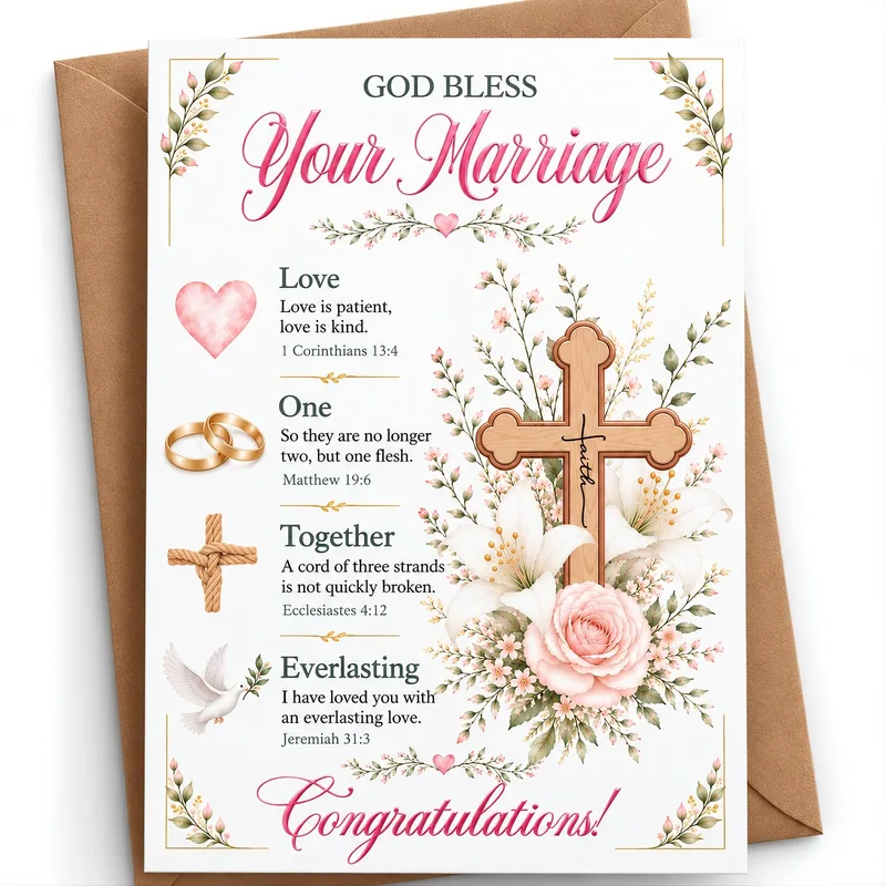 Roses Bible Verses Wedding Card for Faith-Based Celebrations