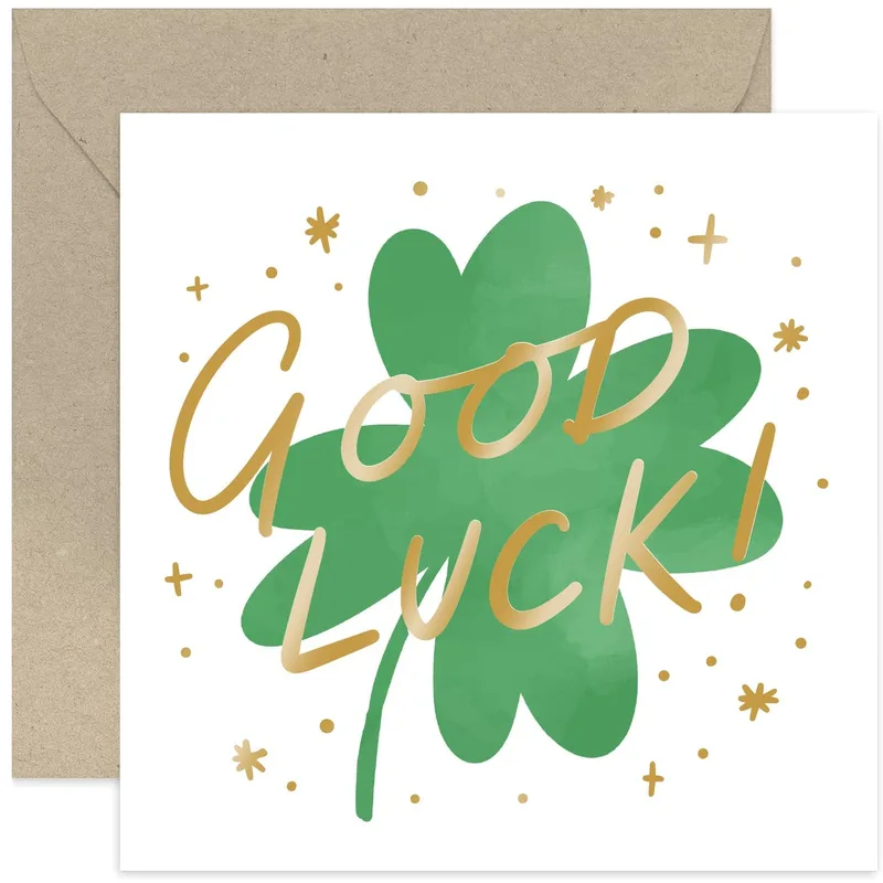 Clover Gold Script Good Luck Card for New Beginnings