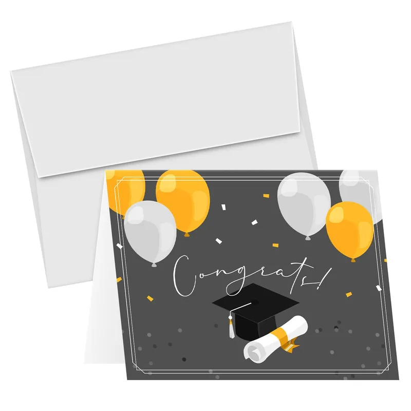 Gold Balloons Cap Congratulations Card for Graduates