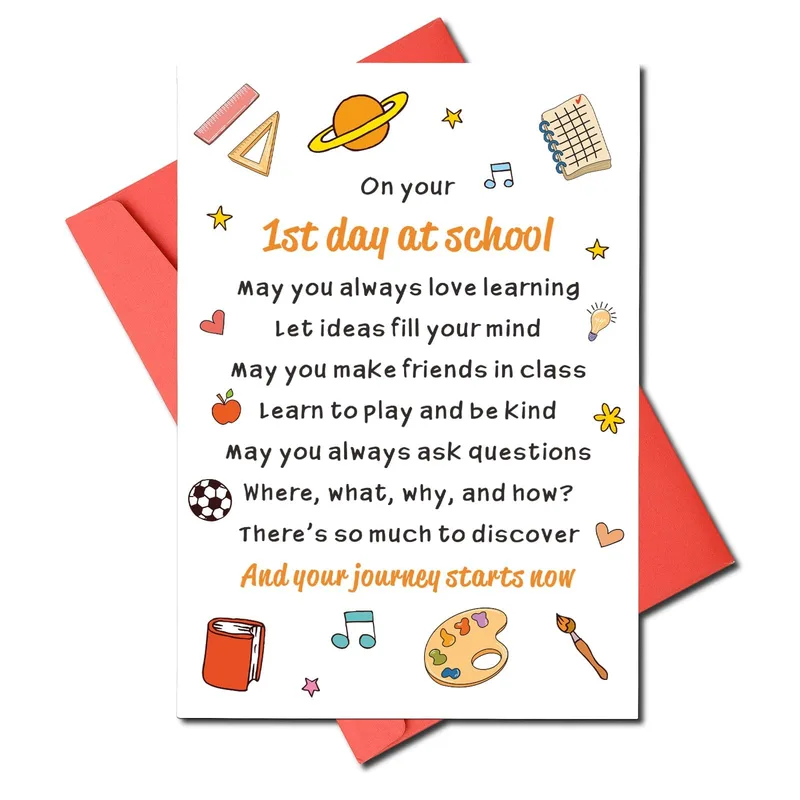 Colorful School Supplies Icons Card Celebrates the First Day