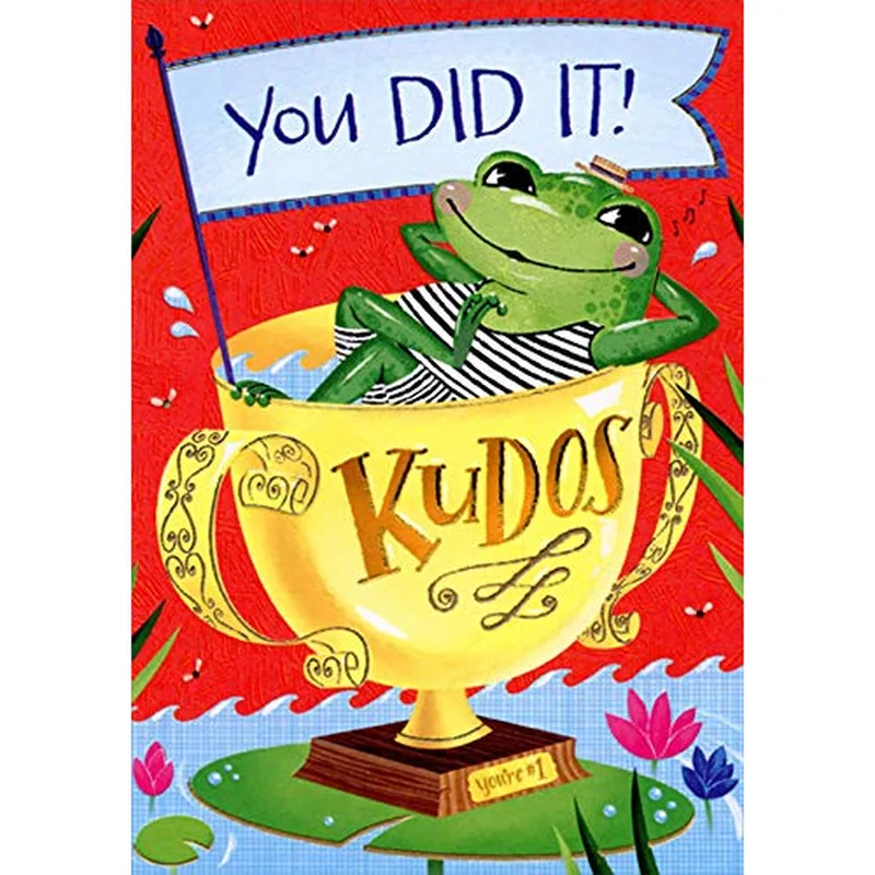 Golden Trophy Cup Congratulations Card: Frog in Gold Award